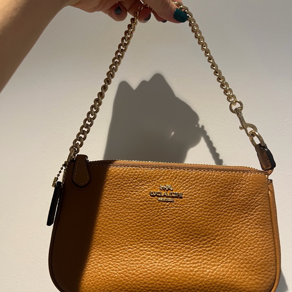 Coach Brown Leather Chain Wristlet